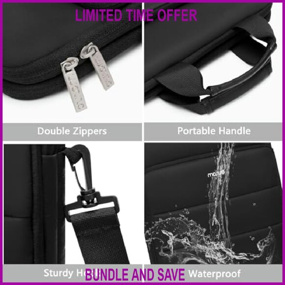 Vertical Laptop Shoulder Bag 15.6 Inch Padded Double Layer Messenger - Picture 7 of 8